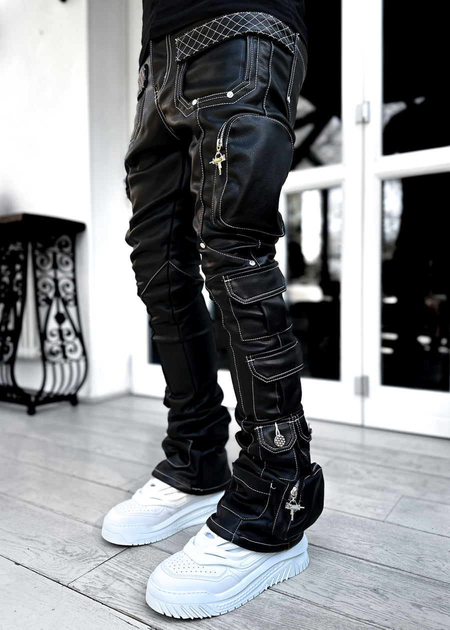 Obsidian Black Contrast Cargo Leather Pant V2