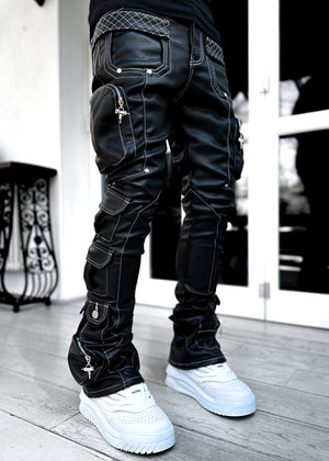 Obsidian Black Contrast Cargo Leather Pant V2