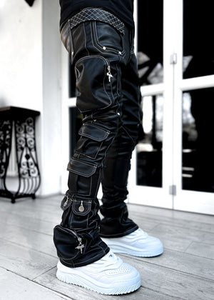 Obsidian Black Contrast Cargo Leather Pant V2