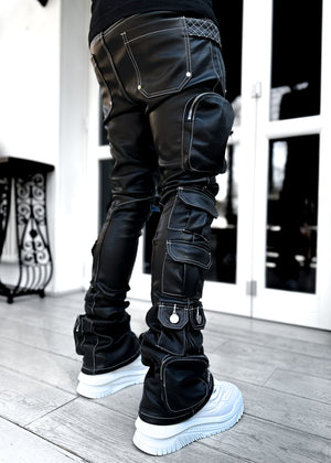 Obsidian Black Contrast Cargo Leather Pant V2