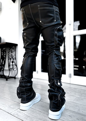 Obsidian Black Contrast Cargo Leather Pant V2