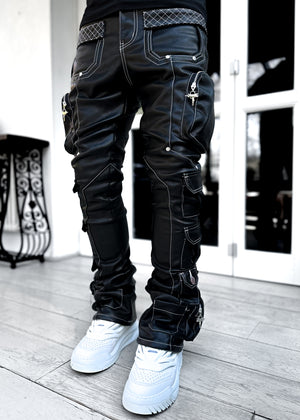 Obsidian Black Contrast Cargo Leather Pant V2