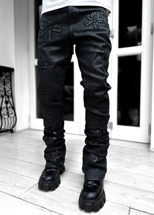 Obsidian Black Logos Stacked Denim
