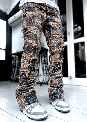 Sand Brown Paisley Stacked Denim