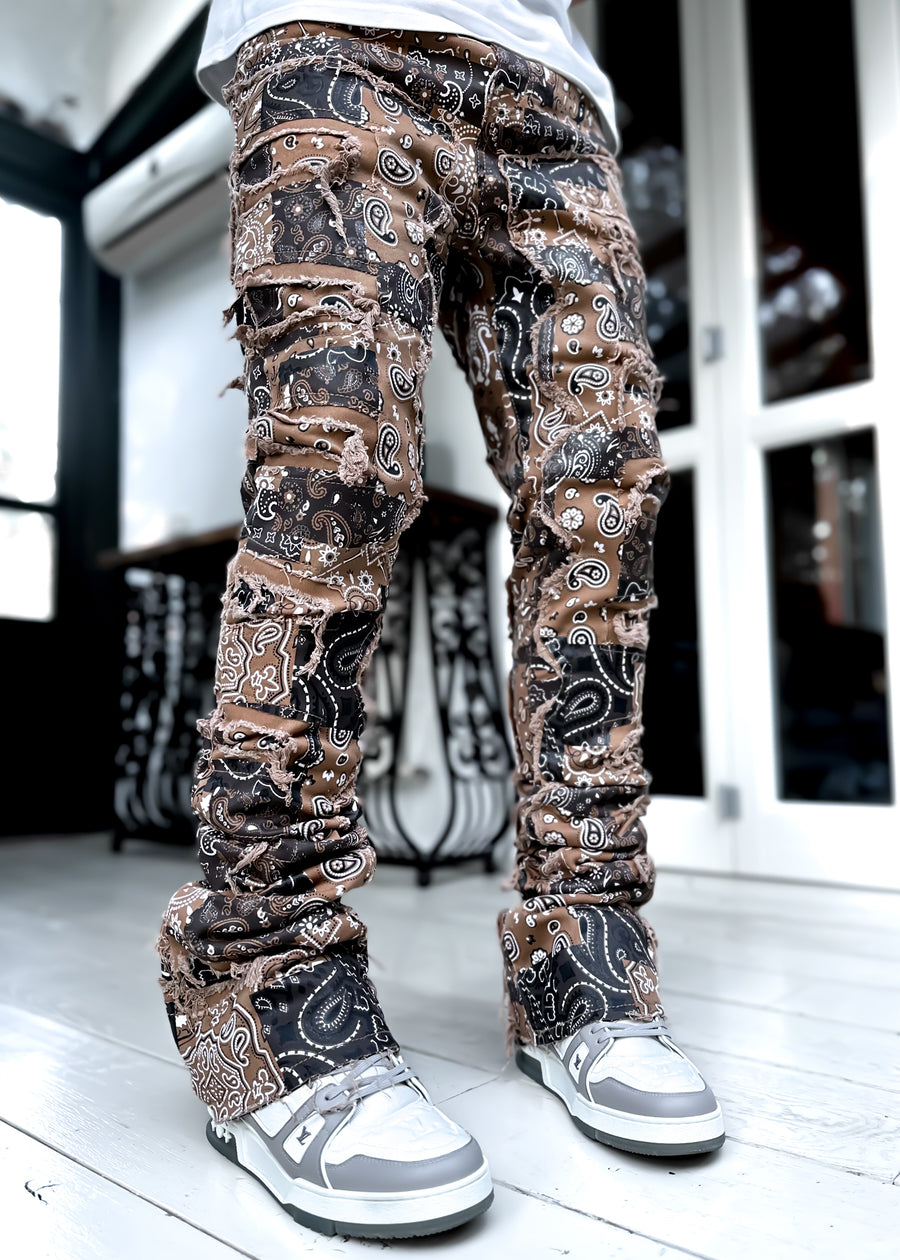 Sand Brown Paisley Stacked Denim