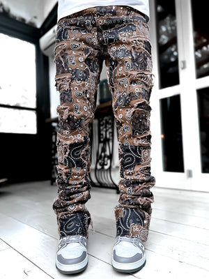 Sand Brown Paisley Stacked Denim