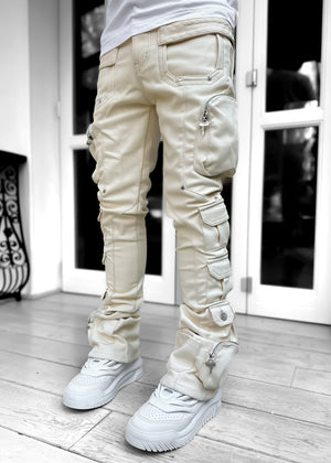 Cream Cargo Leather Pant