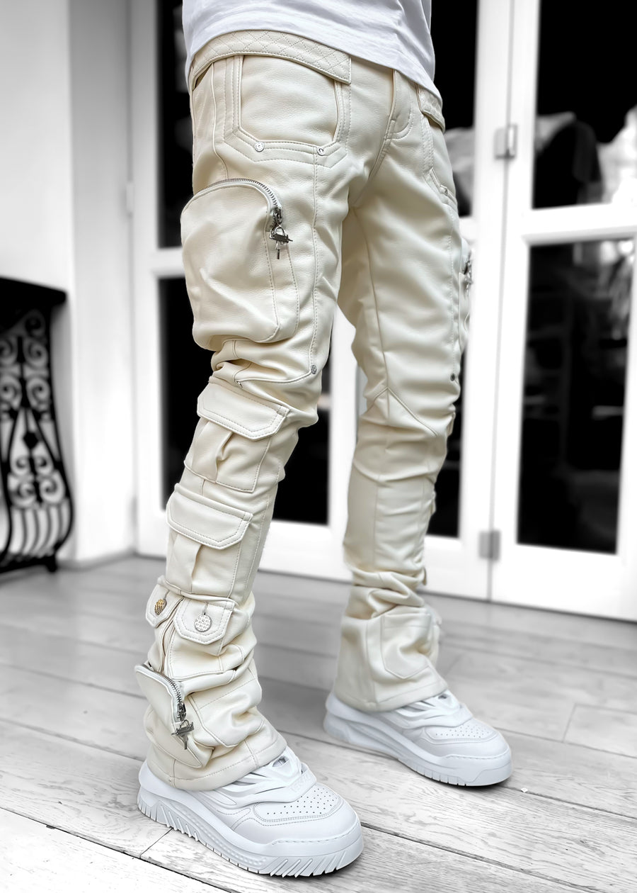 Cream Cargo Leather Pant