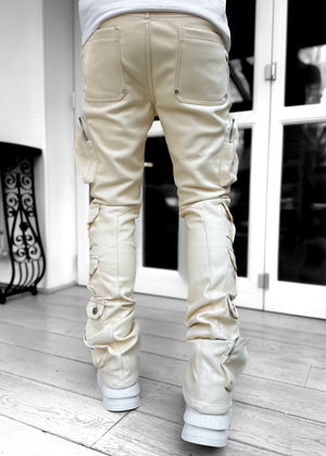 Cream Cargo Leather Pant