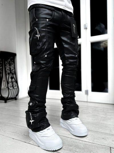 Obsidian Black Cargo Leather Pant - Guapi Clothing