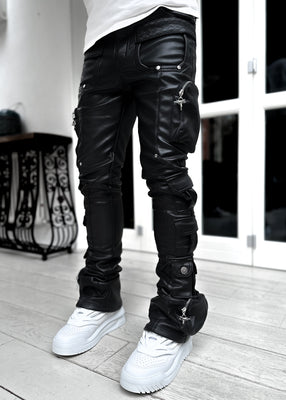 Obsidian Black Cargo Leather Pant - Guapi Clothing