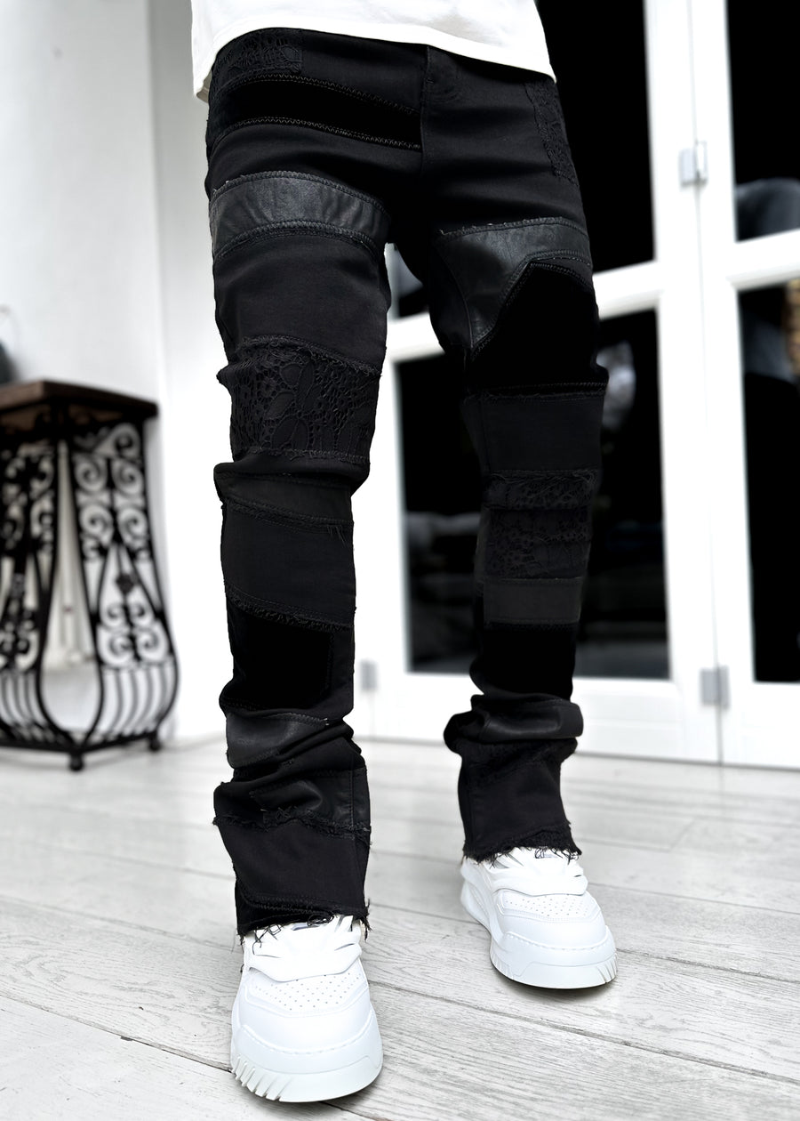 All Black Patches Stacked Denim