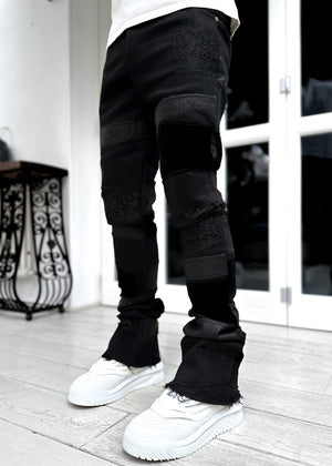 All Black Patches Stacked Denim