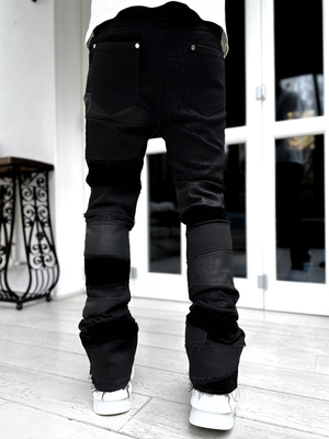 All Black Patches Stacked Denim