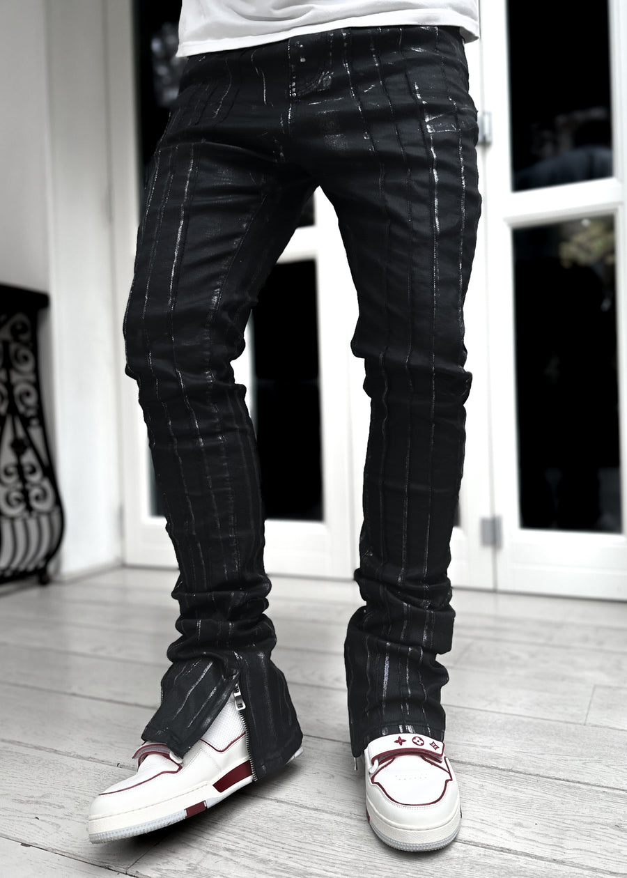 Obsidian Black Pinstripe Waxed Denim V2