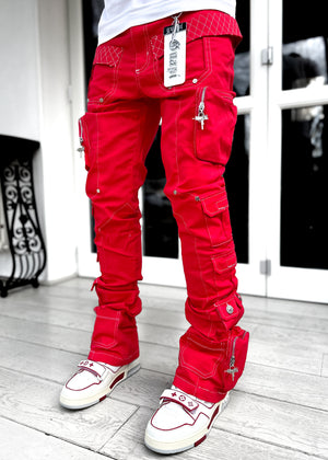 Blood Red Contrast Cargo Pant