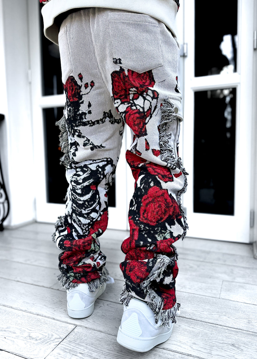 Guapi Limited Edition Blood Red Contrast Stacked Cargo Pants 38x32