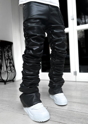 All Black Super Stacked Leather Pant