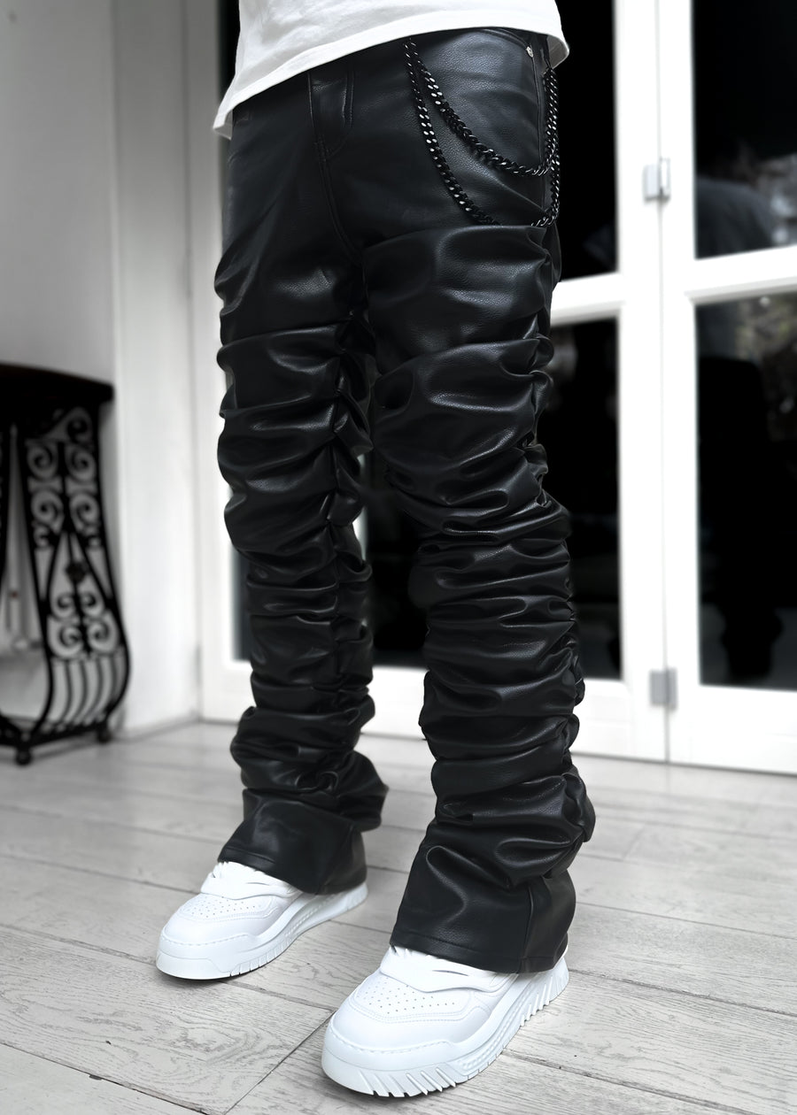 All Black Super Stacked Leather Pant
